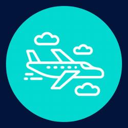 plane flying icon in blue circle